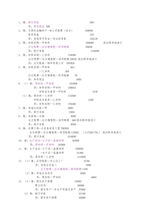 《会计综合模拟实训》分录