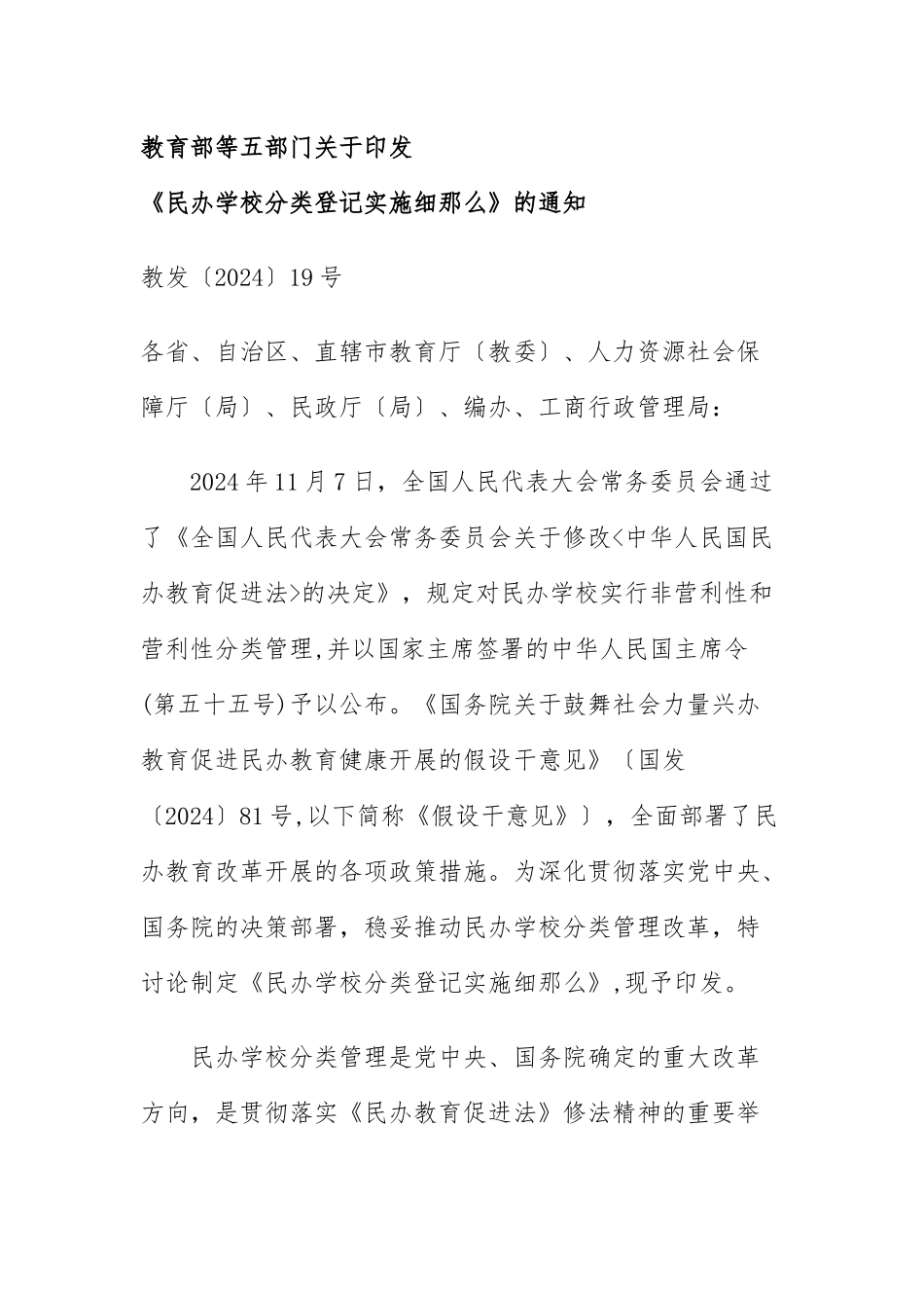 《关于民办学校分类管理的细则》_第1页