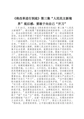《将改革进行到底》第三集“人民民主新境界”观后感：要敢于向自己“开刀”