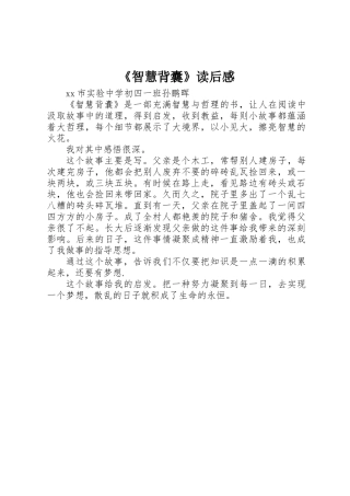 《智慧背囊》读后感