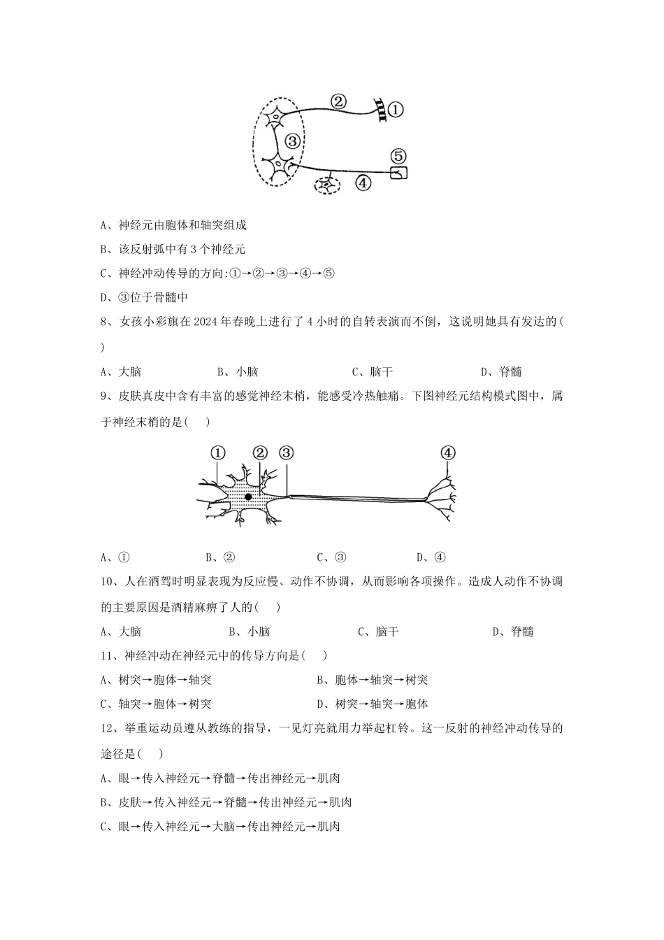 《第1节-人体的神经调节》同步练习2_第2页