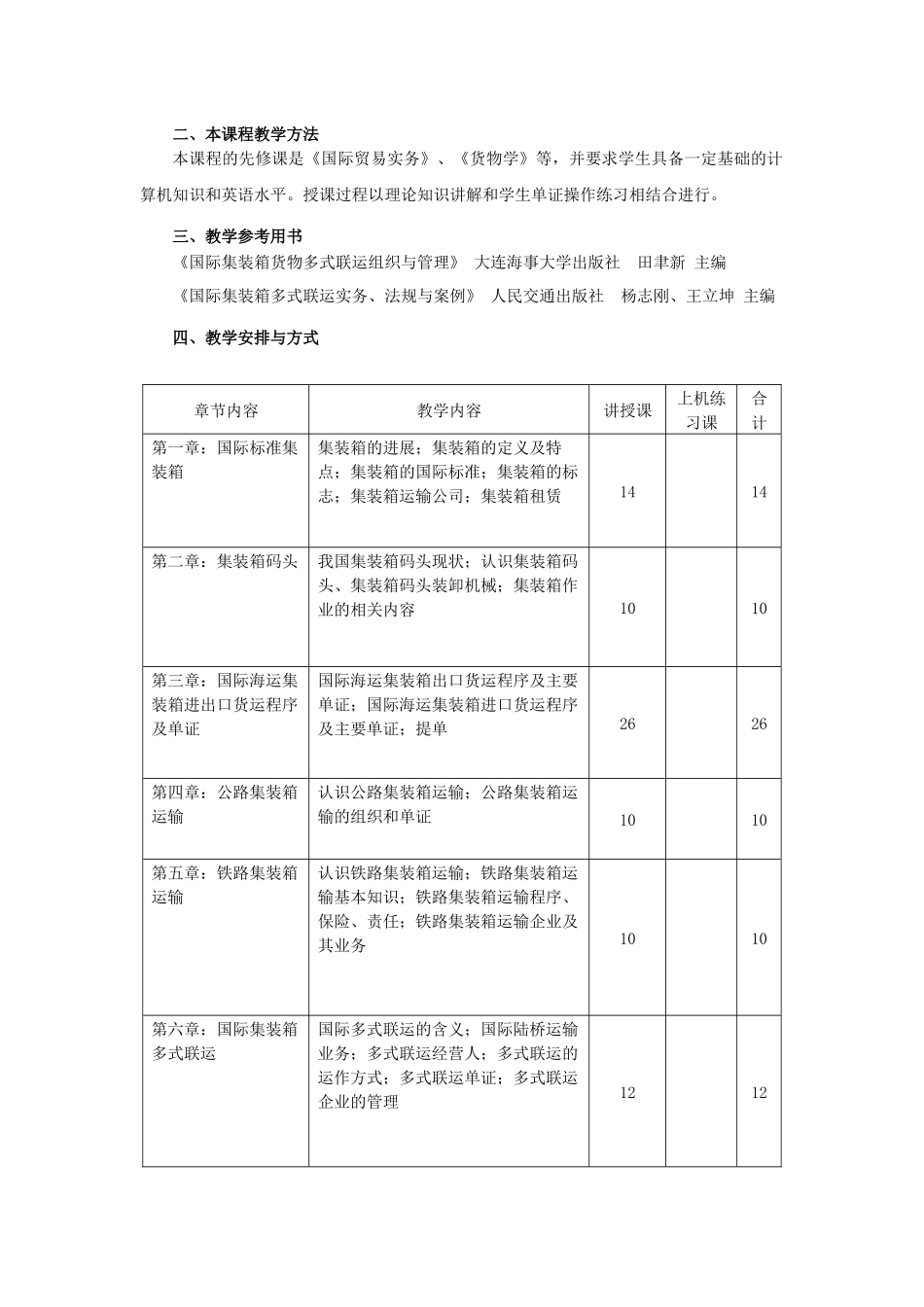 《集装箱运输业务》课程教学大纲_第2页
