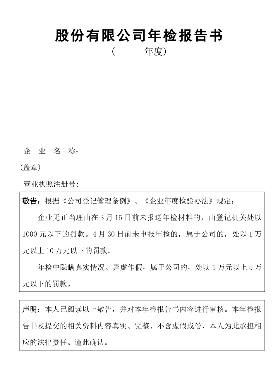 【经营管理】股份有限公司年检报告书_第1页