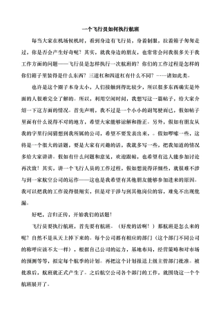 一个飞行员如何执行航班