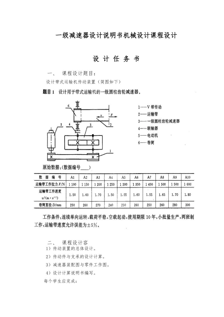 一级减速器设计说明书机械课程设计报告_第1页