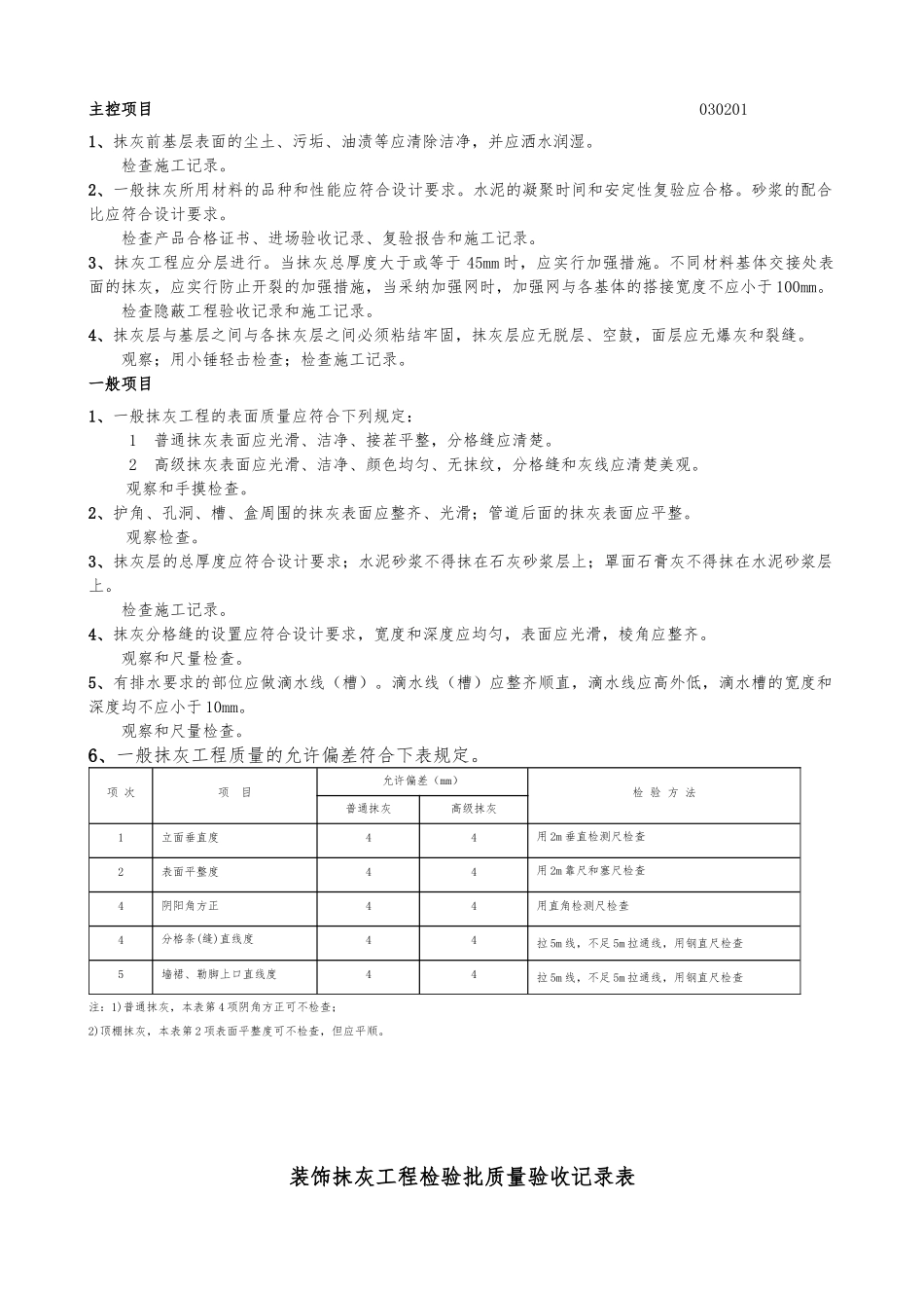 一般抹灰工程检验批质量验收记录表_第2页