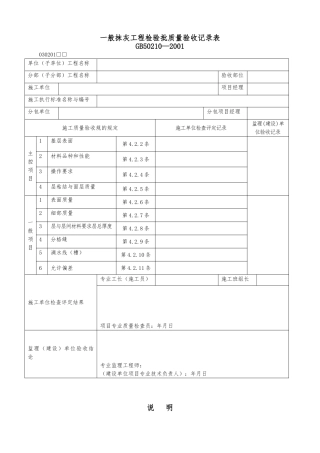 一般抹灰工程检验批质量验收记录表