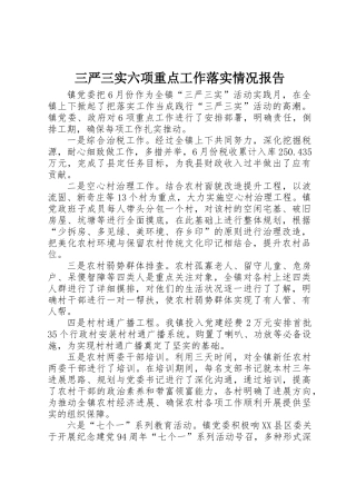 三严三实六项重点工作落实情况报告