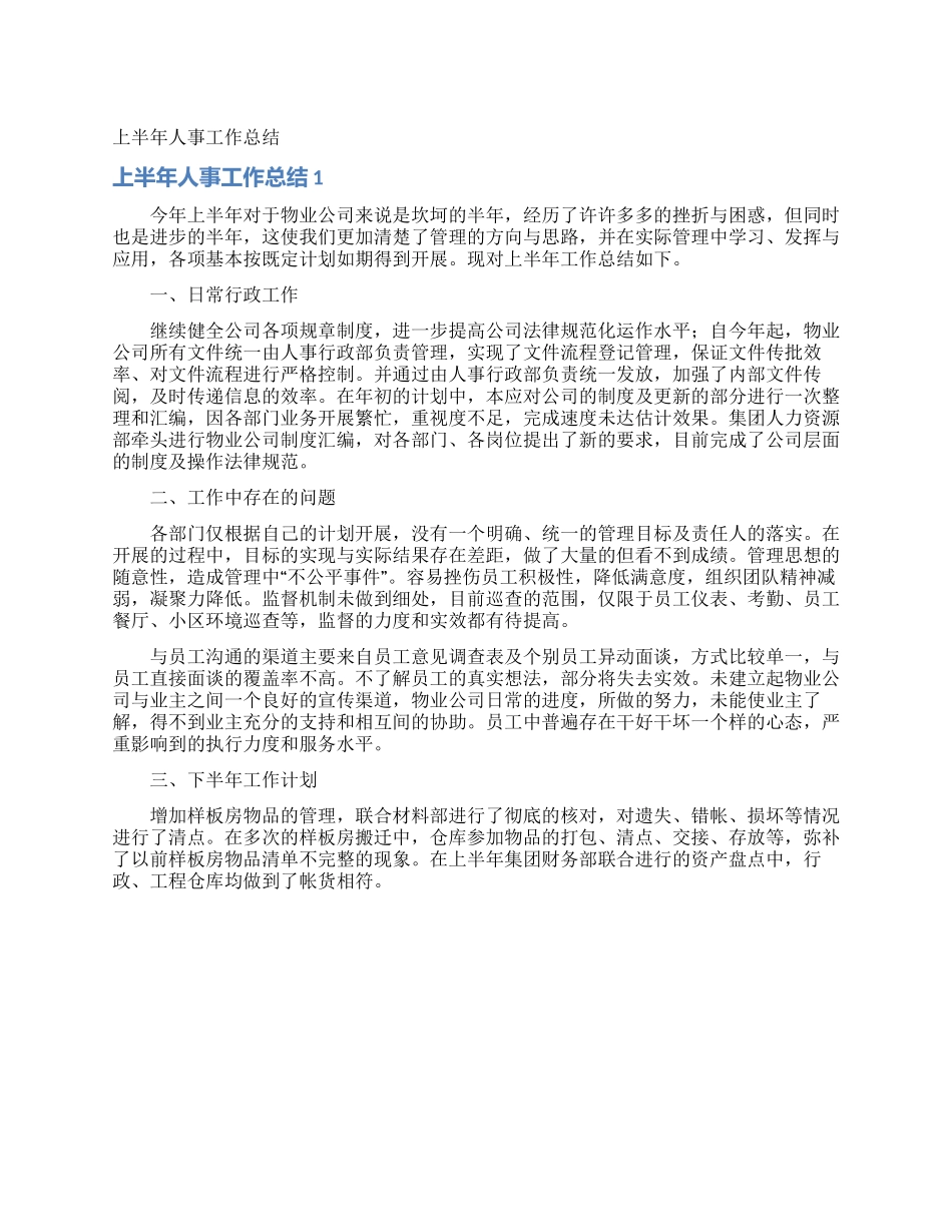 上半年人事工作总结_第1页