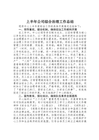 上半年公司综合治理工作总结