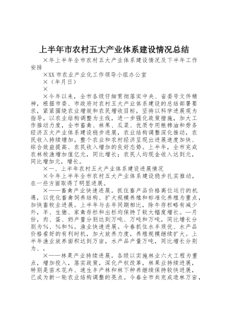 上半年市农村五大产业体系建设情况总结