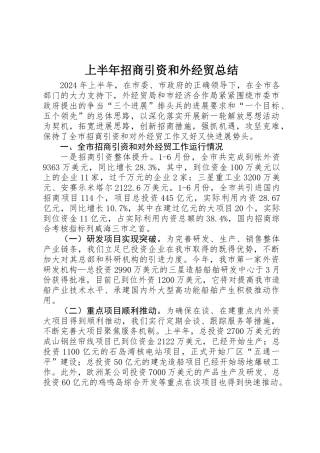 上半年招商引资和外经贸总结