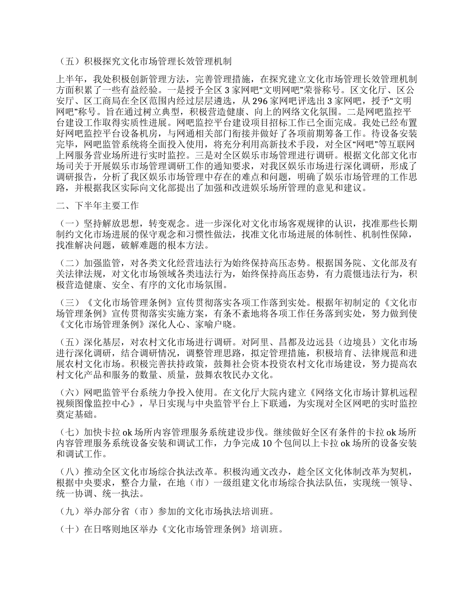 上半年文化市场管理工作总结及下半年工作安排_第2页