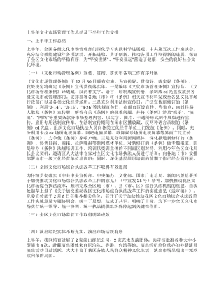上半年文化市场管理工作总结及下半年工作安排