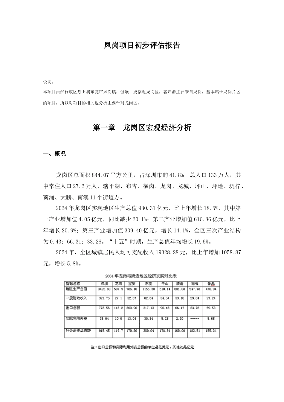 东莞凤岗某房地产项目前期评估报告_第1页