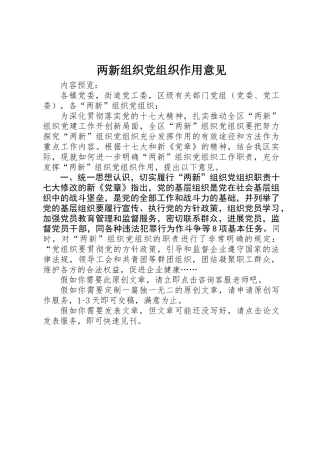 两新组织党组织作用意见