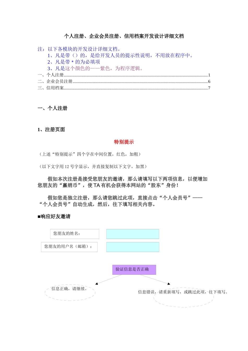 个人注册、企业会员注册、信用档案开发设计详细文档_第1页