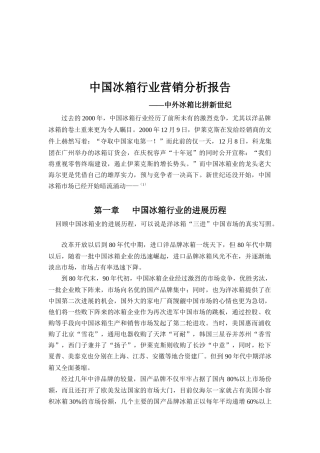 中国冰箱行业营销分析报告（DOC 17页）