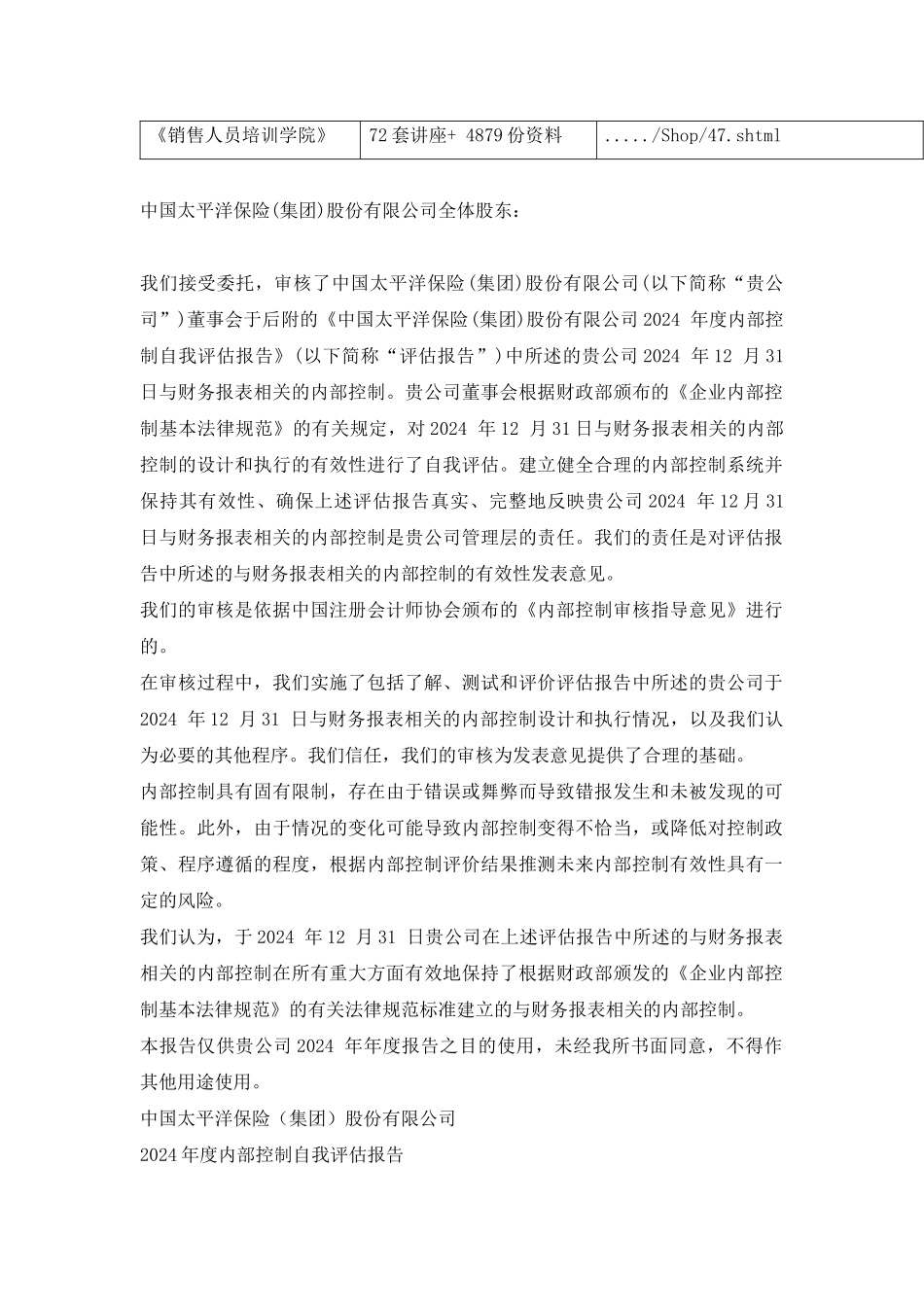 中国太平洋保险公司内部控制自我评估报告_第2页