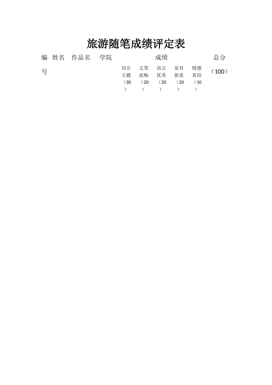 中国旅游日成绩评定表_第1页