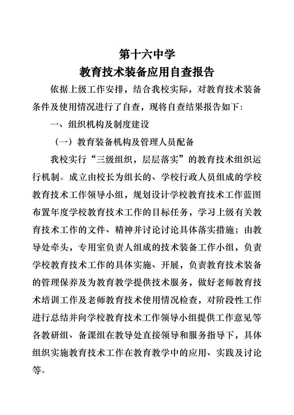 中学基础教育装备应用自查报告_第1页