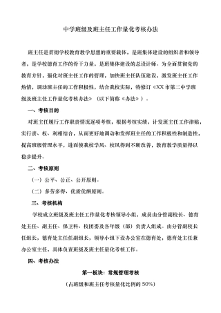 中学班级量化积分与班主任考核细则