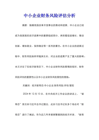 中小企业财务风险评估分析