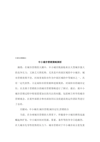 中小城市营销策略论述