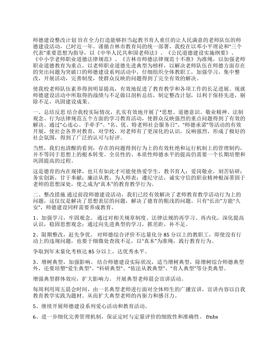 中小学教师师德建设整改计划_第1页