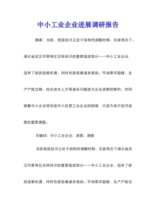 中小工业企业发展调研报告