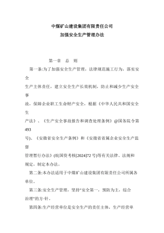 中煤矿山建设集团有限责任公司加强安全生产管理办法61号