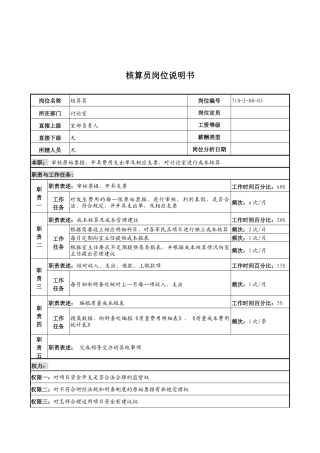 中船重工研究所核算员岗位说明书