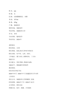 临床医学专业简历模板