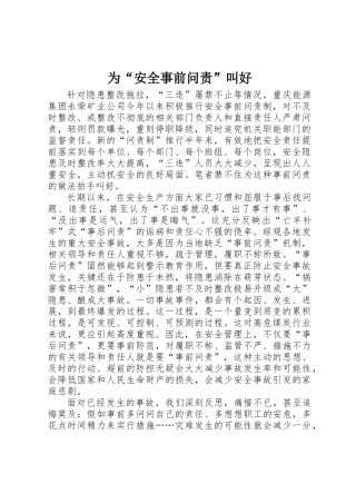 为“安全事前问责”叫好