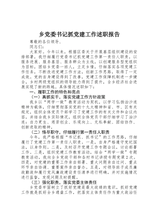 乡党委书记抓党建工作述职报告