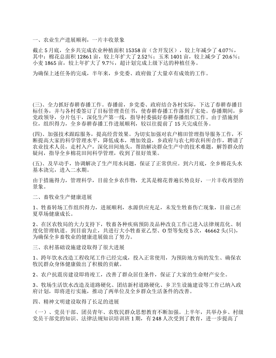 乡政府半年工作总结_第1页