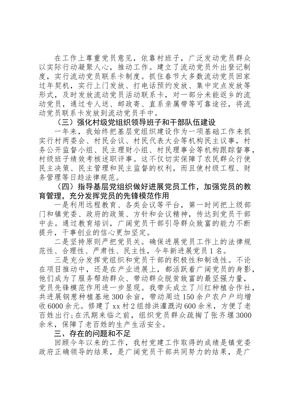 乡村党支部书记党建工作述职报告20XX年范文_第2页