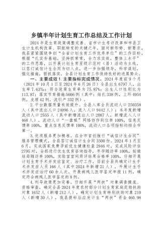 乡镇半年计划生育工作总结及工作计划