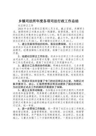 乡镇司法所年度各项司法行政工作总结