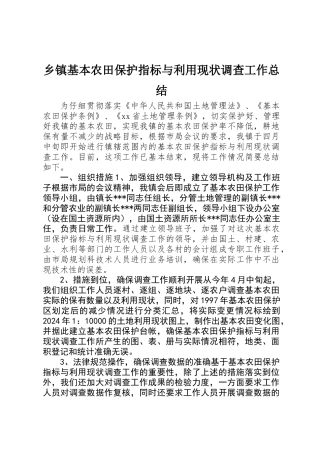 乡镇基本农田保护指标与利用现状调查工作总结