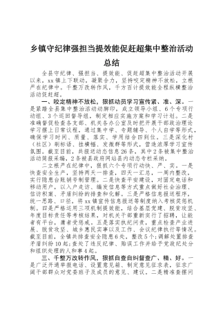 乡镇守纪律强担当提效能促赶超集中整治活动总结