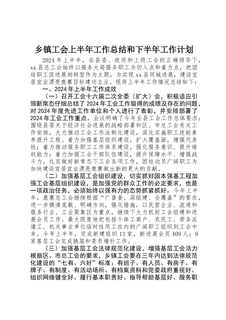 乡镇工会上半年工作总结和下半年工作计划_第1页