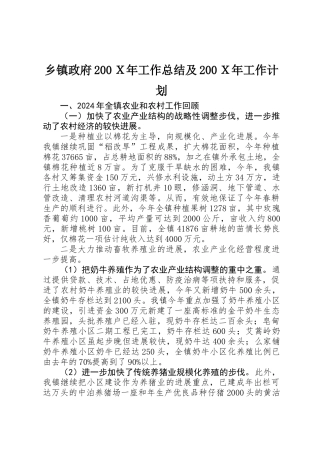 乡镇政府200Ｘ年工作总结及200Ｘ年工作计划