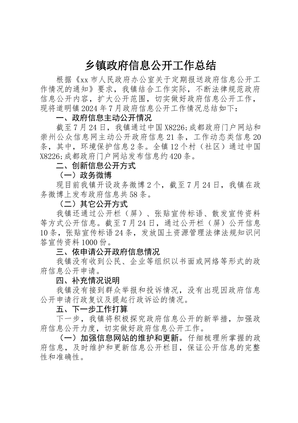 乡镇政府信息公开工作总结 _第1页