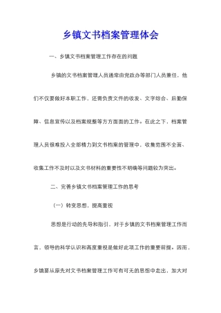 乡镇文书档案管理体会