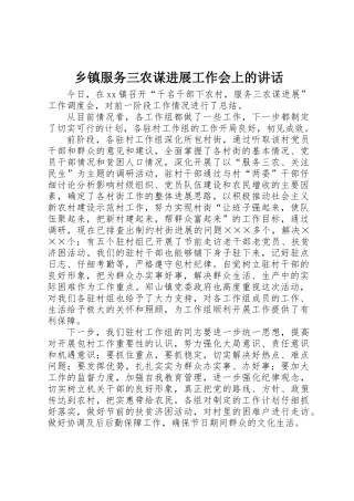 乡镇服务三农谋发展工作会上的讲话
