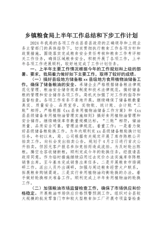 乡镇粮食局上半年工作总结和下步工作计划