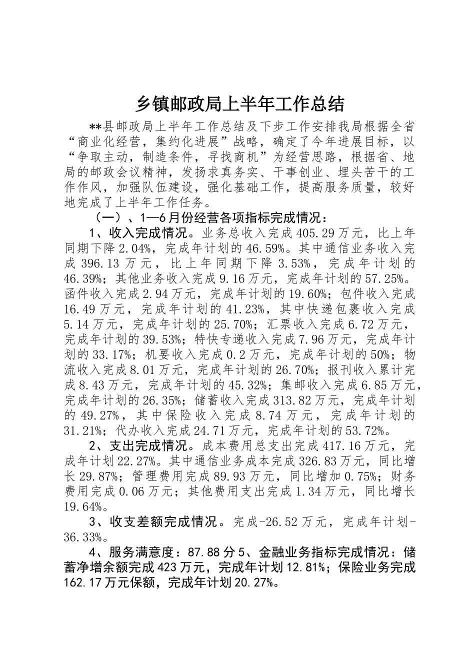 乡镇邮政局上半年工作总结_第1页