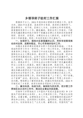 乡领导班子驻村工作汇报
