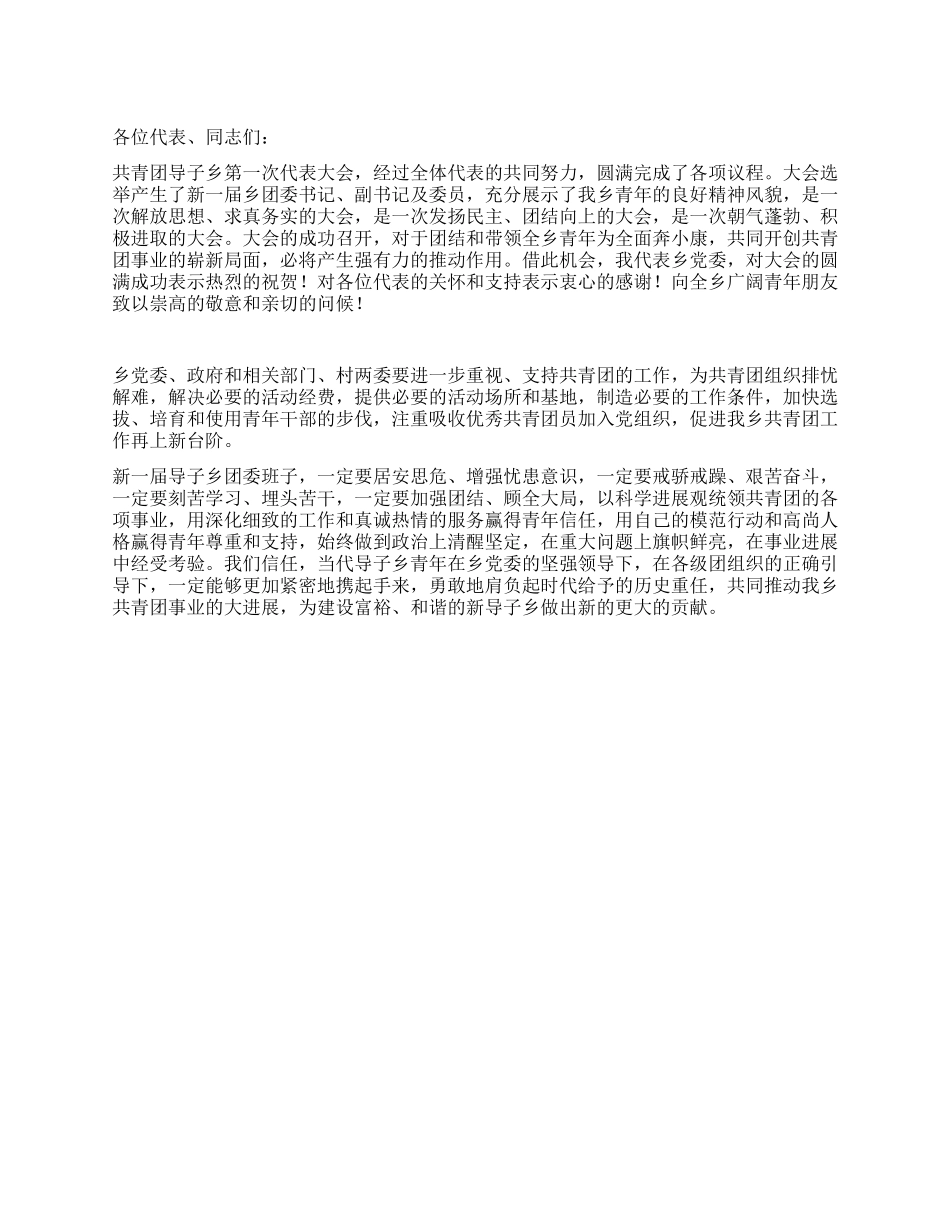 书记在共青团代表会发言_第1页